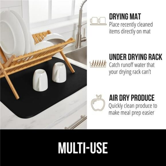 black microfiber dish drying mat absorbent quick dry kitchen counter pad 16x18 - Picture 6 of 7